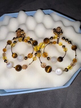 Swarovski Crystal Gold-Tone Hoop Earrings With Genuine Stones